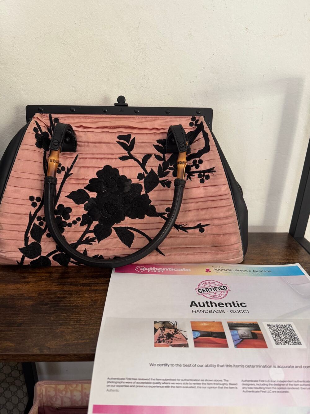 RARE Gucci Vintage Tom Ford Japanese Flower Pink Silk Bamboo Bag